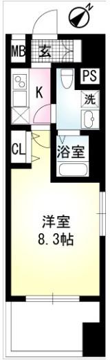 PRISM COURT 川崎(1K/9階)の間取り写真