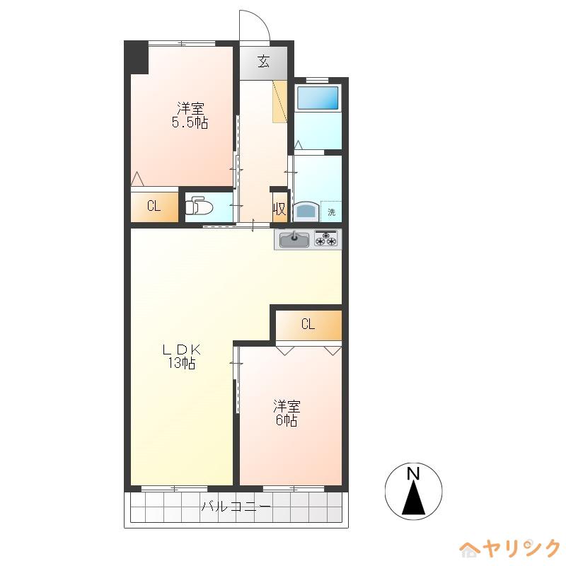 森彦第3コーポラス(2LDK/4階)の間取り写真