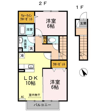 D‐ROOMかりゆし(2LDK/2階)の間取り写真