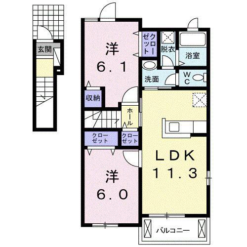 ブランシュ プロスペレB(2LDK/2階)の間取り写真