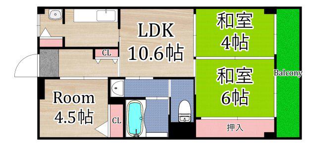 コーシャハイツ高殿(3LDK/4階)の間取り写真