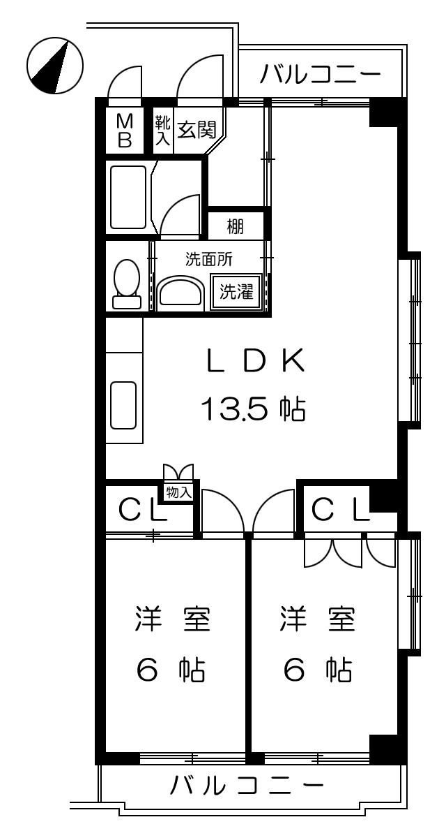 キャンファーヒルハイツ(2LDK/2階)の間取り写真