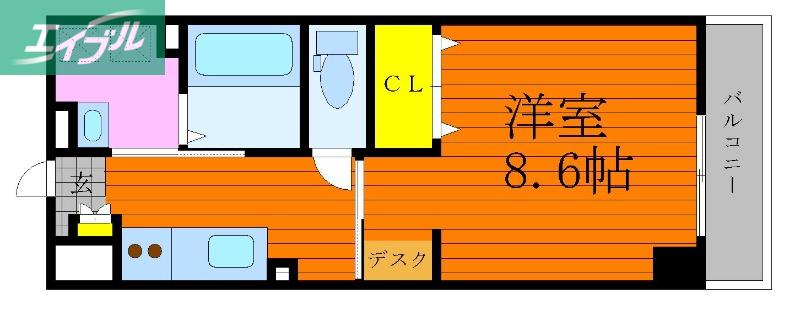 8LEAF大元(1K/3階)の間取り写真