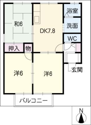 ベルメゾンA(3DK/2階)の間取り写真