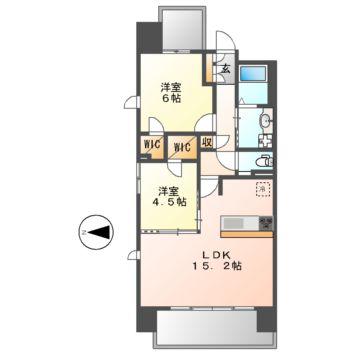 S-RESIDENCE茶屋ヶ坂イースト(2LDK/11階)の間取り写真