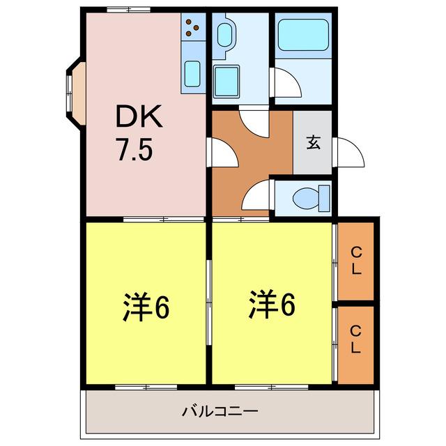 シェリールB(2DK/3階)の間取り写真