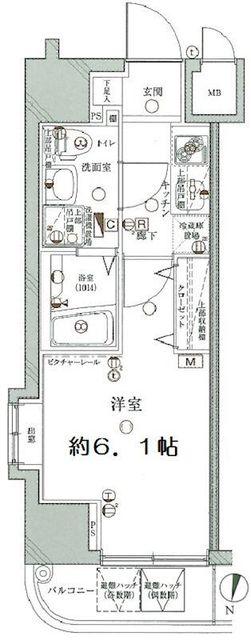 ディアレイシャス武蔵中原(1K/4階)の間取り写真