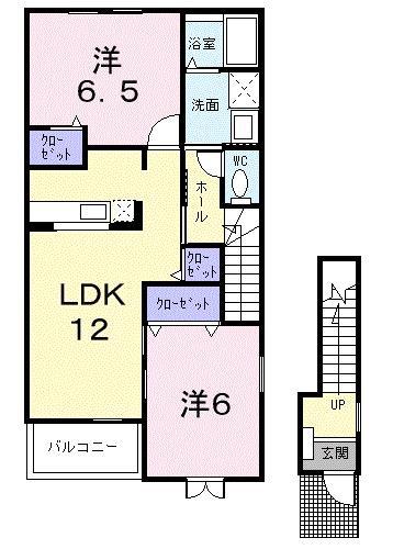 シャン・ド・フルール(2LDK/2階)の間取り写真