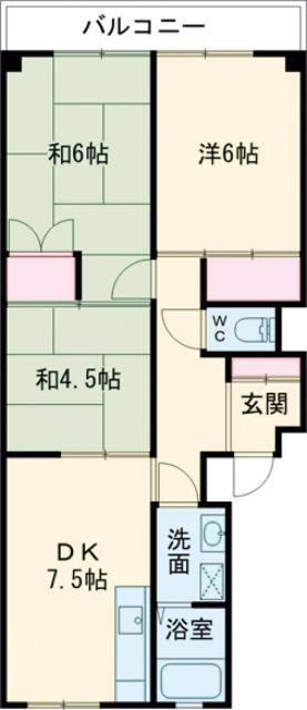 北在家アパートメント(3DK/4階)の間取り写真
