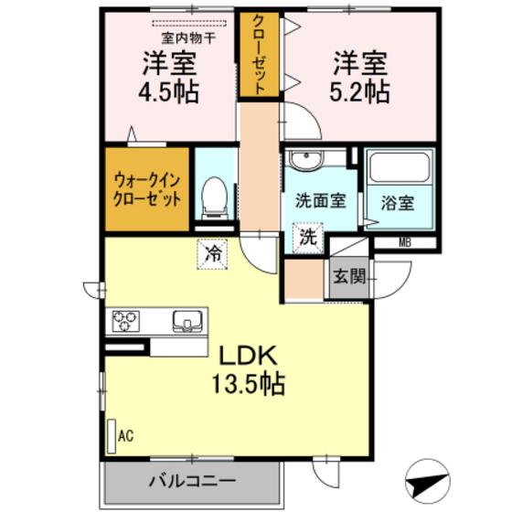 セレーノ舟入(2LDK/3階)の間取り写真