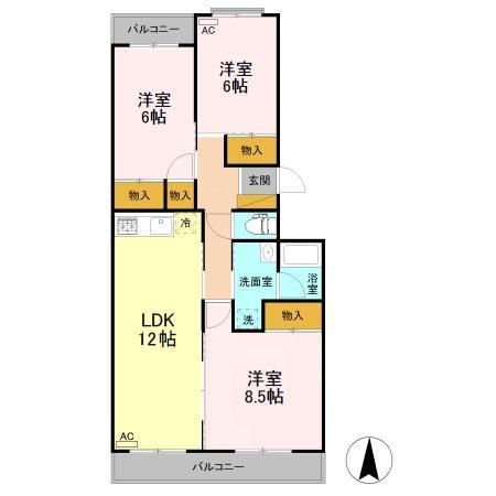下石倉北ハイツ(3LDK/2階)の間取り写真