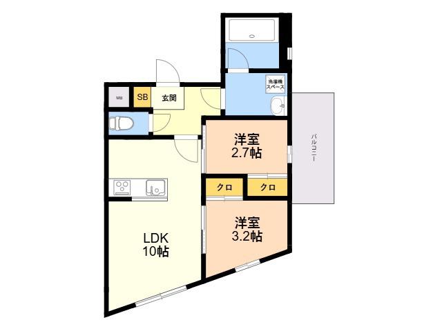 MODERN ASPIRATION 薬院COURT(2LDK/3階)の間取り写真