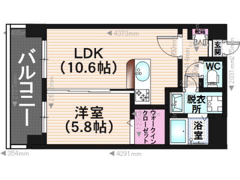 コートミディ(1LDK/6階)の間取り写真