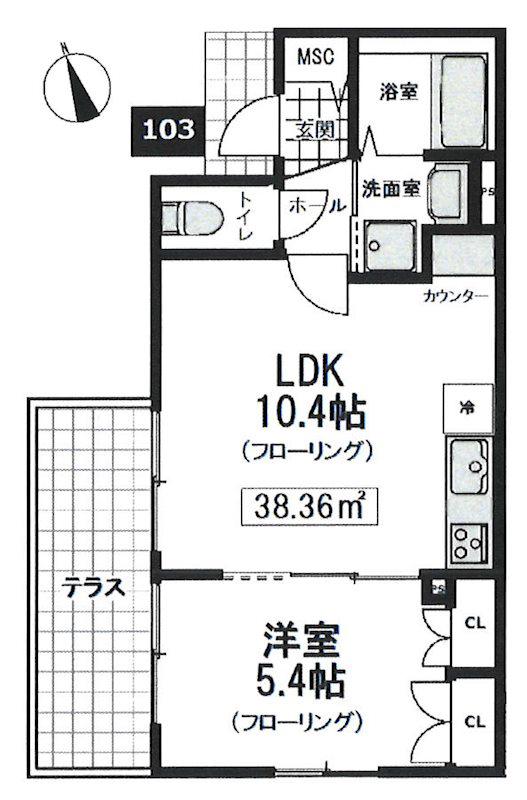 サラテラス(1LDK/1階)の間取り写真