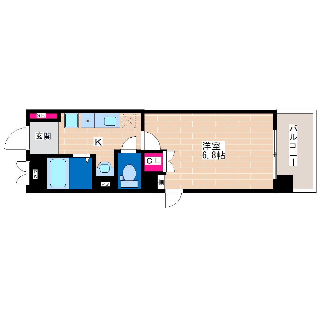 ラシーヌ背戸口(1K/7階)の間取り写真