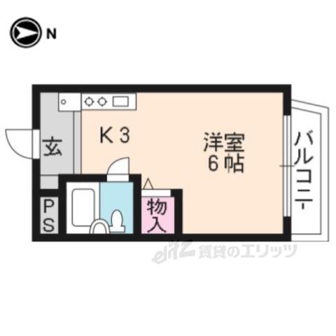 バンベール伏見(1K/2階)の間取り写真