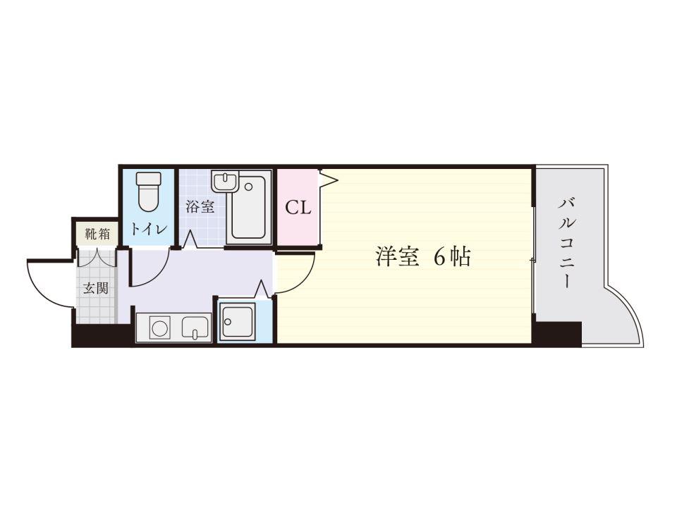 ライオンズマンション交通局前407号(1K/4階)の間取り写真