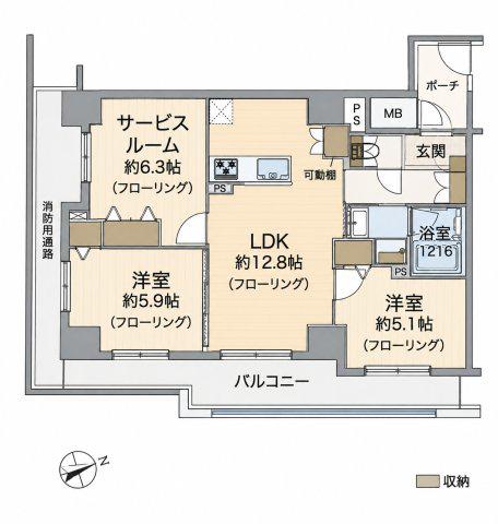 ヴィルヌーブ南堀江(3LDK/2階)の間取り写真