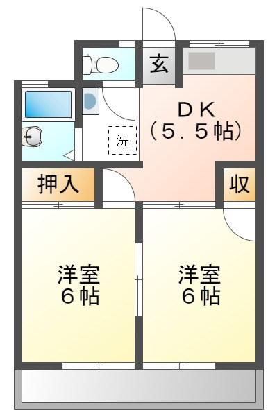 ブルースカイ(2DK/1階)の間取り写真