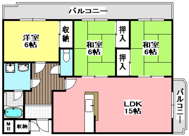 グランドール山口(3LDK/3階)の間取り写真