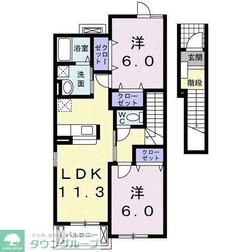 エクセラン・ベルルB(2LDK/2階)の間取り写真