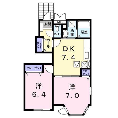 ソレイユ弐番館(2DK/1階)の間取り写真