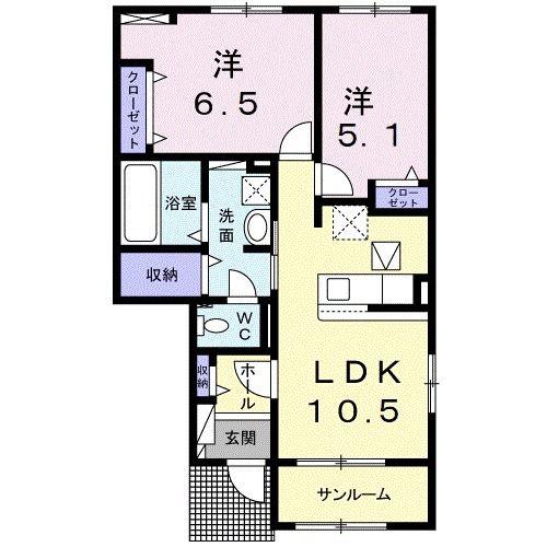 パルグランデII(2LDK/1階)の間取り写真