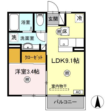 アルコバレーノ蛇田 A(1LDK/1階)の間取り写真