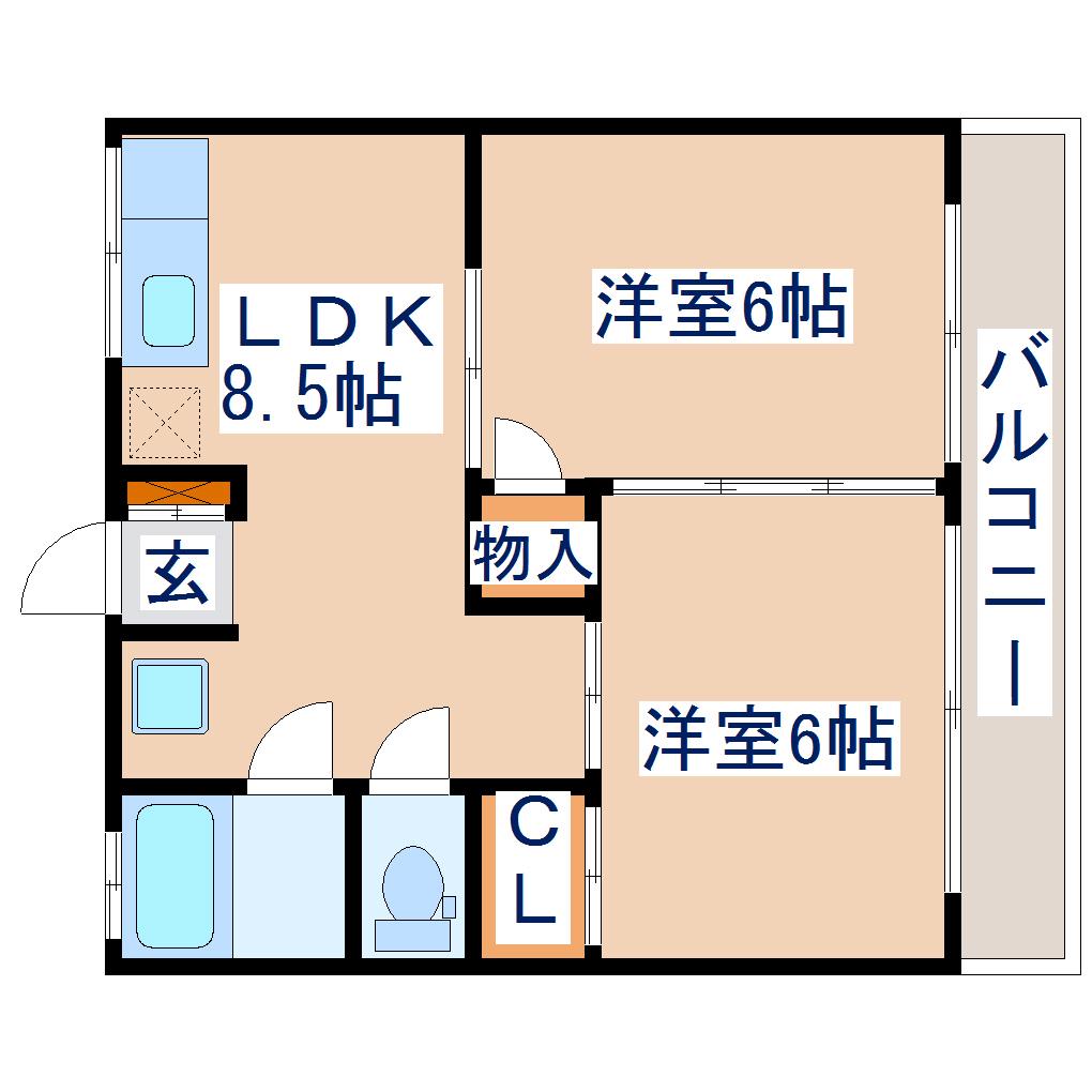 リーベンス東仙台(2LDK/2階)の間取り写真