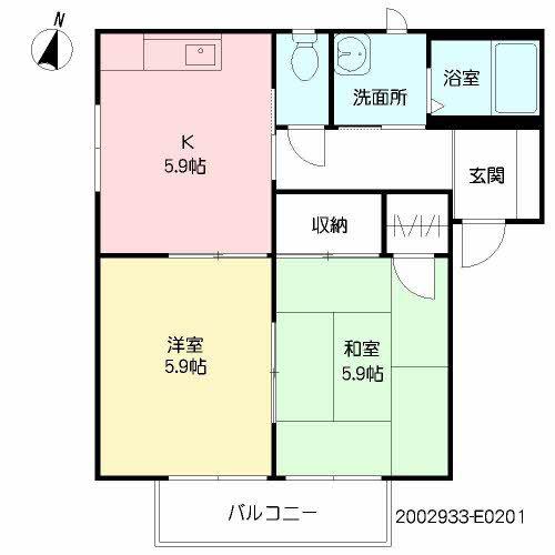 バリュージュ富の原E棟(2K/2階)の間取り写真