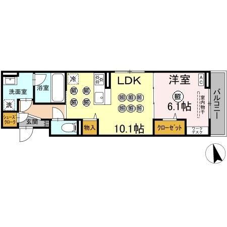 D-RESENA花ヶ島(1LDK/3階)の間取り写真