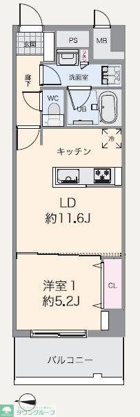 ライズ若木通(1LDK/4階)の間取り写真