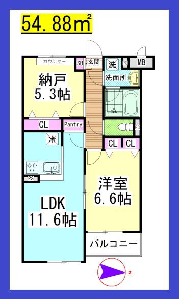 SF BRANCHE(1SLDK/2階)の間取り写真
