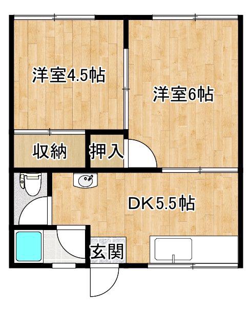 ちとせ荘(2DK/2階)の間取り写真