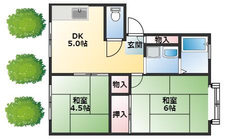 ハイツ千鶴1(2DK/1階)の間取り写真