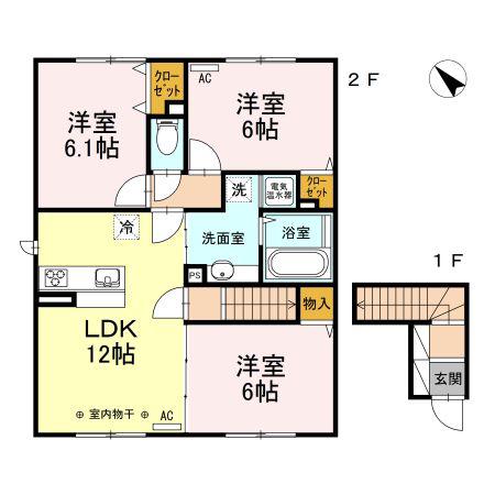カーサ フェリーチェ(3LDK/2階)の間取り写真