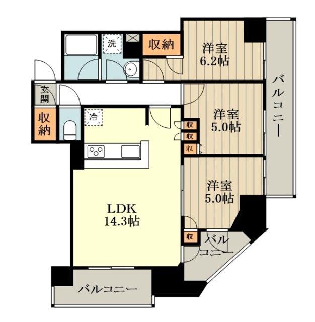シティタワー国分寺ザ・ツイン イースト(3LDK/35階)の間取り写真