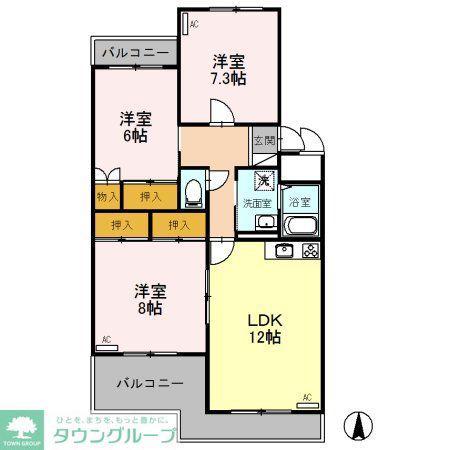 ファランドール井野(3LDK/3階)の間取り写真