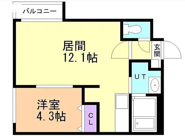 ライトベル新琴似(1LDK/1階)の間取り写真