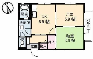 COSMO TOWN I(2DK/1階)の間取り写真