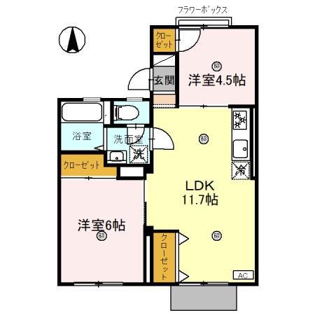 レークハイツ伊庭I(2LDK/1階)の間取り写真