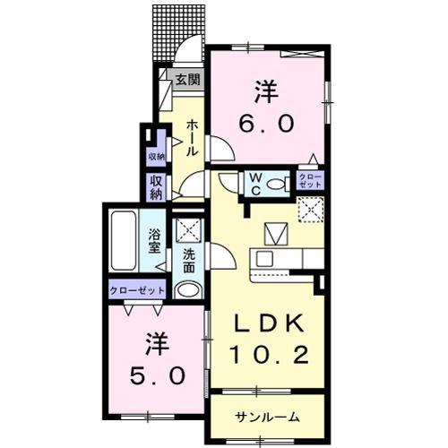フィーカ・祇園B(2LDK/1階)の間取り写真