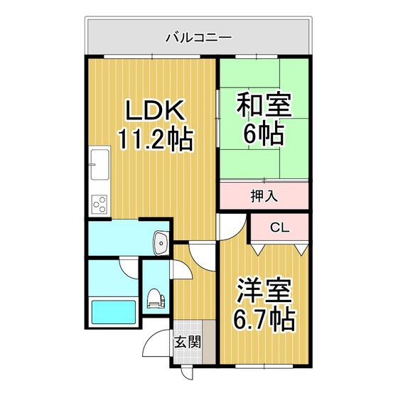 北拓ハイツ高砂(2LDK/1階)の間取り写真
