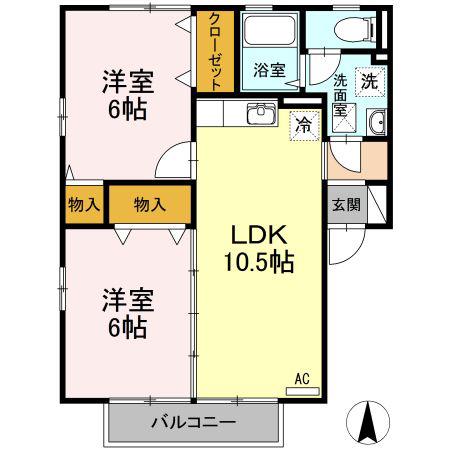 Y・サイレントビレッジ久万ノ台 A棟(2LDK/1階)の間取り写真