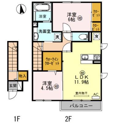 VILLA正門通(2LDK/2階)の間取り写真