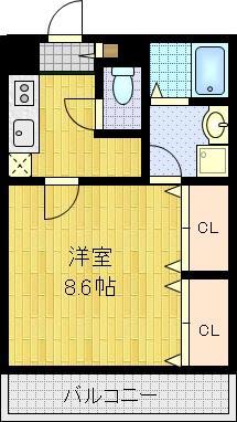 サンクスパレ西矢掛(1K/2階)の間取り写真