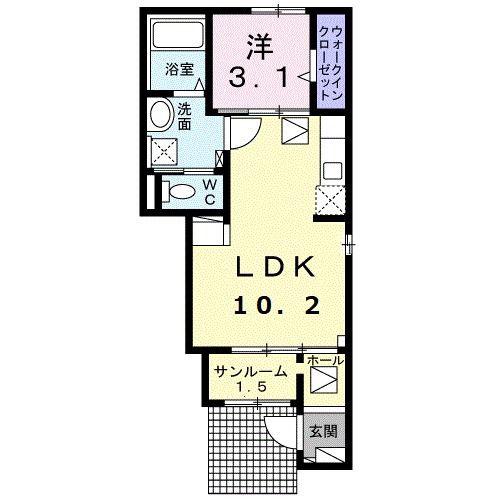イースト HILL F(1LDK/1階)の間取り写真