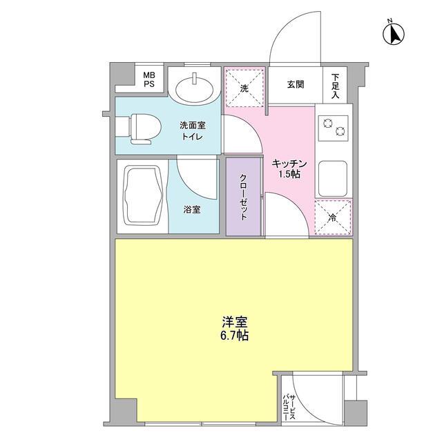カルディア荏原中延(1K/2階)の間取り写真