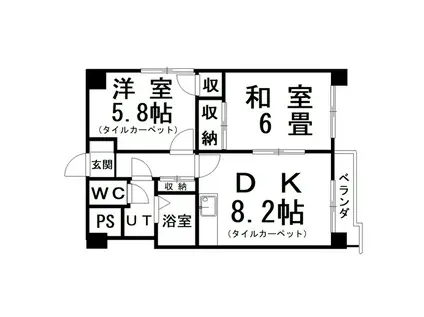 仲浜ハイツ(2DK/4階)の間取り写真