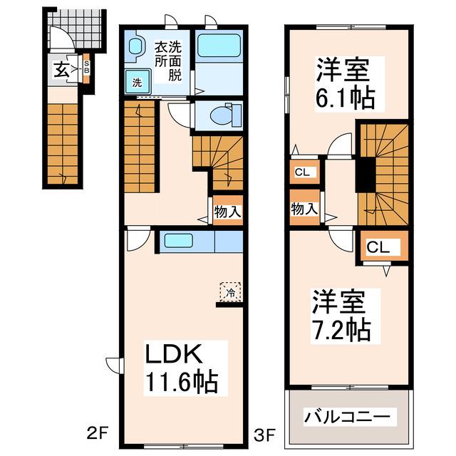 ラフレシール(2LDK/2階)の間取り写真